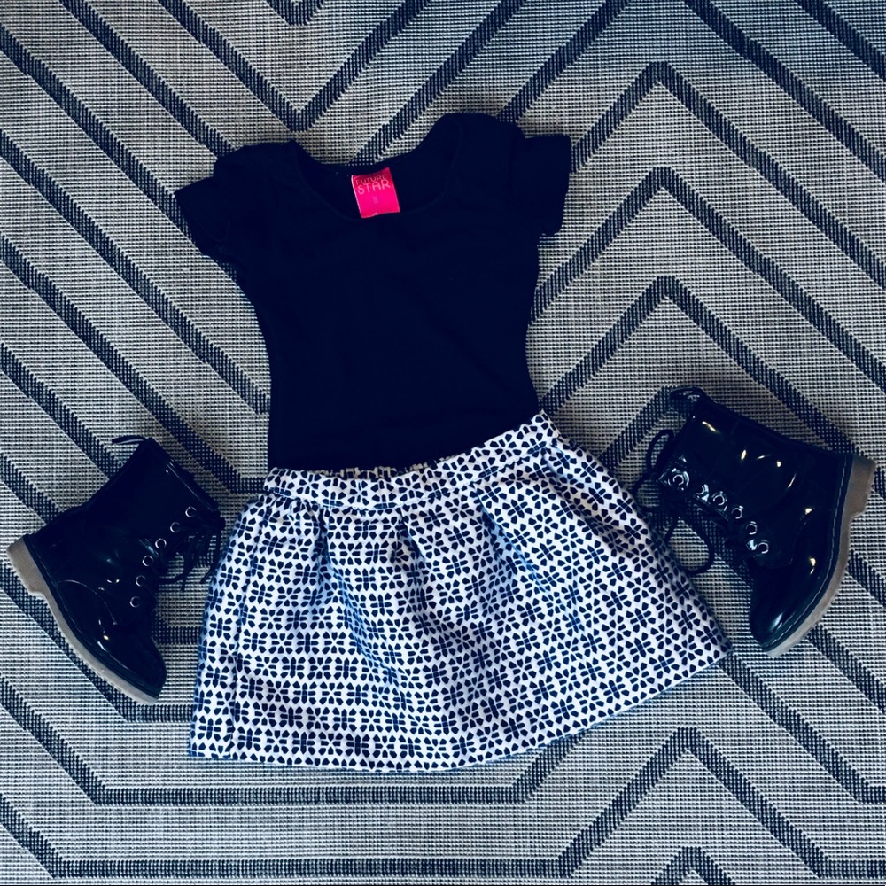 Navy and white jacquard skirt